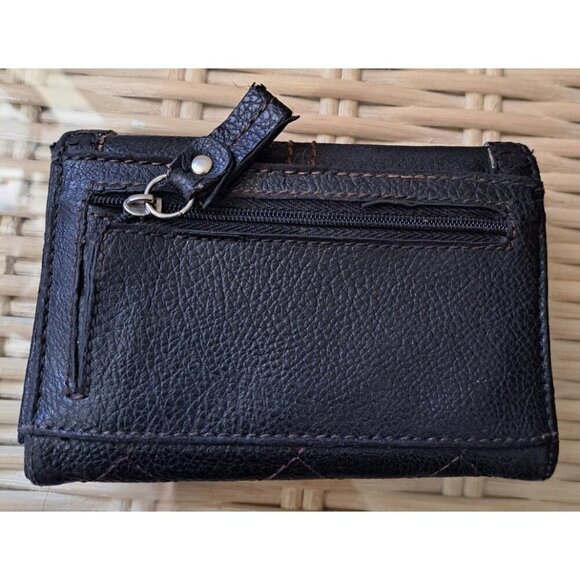 Relic Black Leather Brown Stitching Snap Front Credit Card ID Wallet 5.5x3.5 - Picture 2 of 7